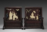 A PAIR OF HONGMU TABLE SCREENS INLAID WITH IVORY