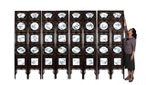 A SET OF EIGHT FLOOR SCREENS INSET WITH BLUE AND WHITE PORCELAIN PLAQUES