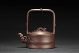 A PURPLE CLAY 'BAMBOO' TEAPOT