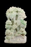 A CARVED JADEITE 'PAVILION SCENE' DECORATIVE SHANZI
