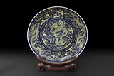 A BLUE-GROUND YELLOW-ENAMELLED 'DRAGONS' CHARGER