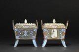 A PAIR OF CLOISONNE ENAMEL AND DECORATED CENSERS