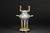 A DECORATED SILVER CLOISONNE ENAMEL CENSER WITH STAND