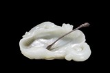 A WHITE JADE CARVED 'CARP AND LOTUS' WASHER