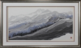 DU YINGQIANG: A FRAMED COLOR AND INK ON PAPER PAINTING 'MOUNTAINS AND BUFFALO'