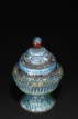 A CLOISONNE BLUE ENAMEL VESSEL AND THE COVER WITH EMBELLISHMENT