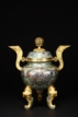A CLOISONNE ENAMEL AND GILT-BRONZE TRIPOD CENSER