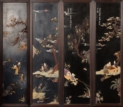 A SET OF FOUR HANGING APPLIQUE PANELS WITH HONGMU FRAME