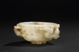 A WHITE AND RUSSET JADE 'CHILONG' BRUSH WASHER