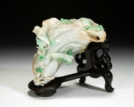 A CARVED JADEITE CABBAGE DECORATION WITH STAND