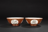 A PAIR OF FINE CORAL-GROUND MEDALLION BOWLS