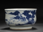 A BLUE AND WHITE 'LANDSCAPE' CENSER