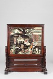 AN INLAID LACQUERED HARDWOOD TABLE SCREEN