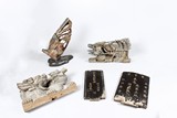 A GROUP OF WOOD CARVINGS & PRAYER TABLETS