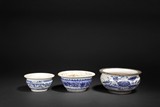 THREE BLUE AND WHITE BOWLS
