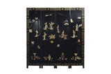 A SET OF FOUR LACQUER WOOD APPLIQUE FLOOR SCREENS