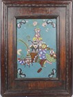 A FRAMED CLOISONNE ENAMEL FLOWERS PANEL 