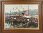 AN OIL PAINTING 'FLOATING MARKET'