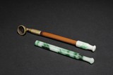 TWO JADEITE SMOKING PIPES