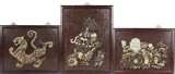 A SET OF THREE JADE INLAID HANGING PANELS