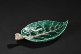 A GREEN GLAZED LEAF SHAPED WASHER