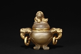 A GILT-DECORATED CARVED AGATE CENSER  