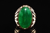 A VERY LARGE OLD MINE 'IMPERIAL GREEN' NATURAL JADEITE GENTLEMAN RING