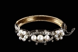 14 K WHITE&YELLOW GOLD PEARL AND DIAMOND BANGLE