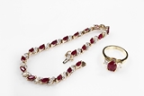 18K YELLOW GOLD RUBY RING AND 14K YELLOW GOLD RUBY BRACELET