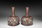 A PAIR OF YIXING PAINTED ZISHA “MELON” VASES
