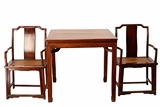 AN ELMWOOD TABLE AND TWO CHAIRS