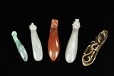 A SET OF JADE, JADEITE, AGATE, AND BRONZE DRAGON BELT HOOKS