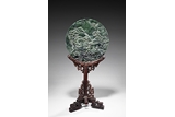 A TABLE SCREEN INSET WITH SPINACH JADE PLAQUE