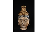 A WOOD PAINTED HEAD OF BODHISATTVA 