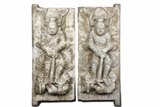 A PAIR OF MARBLE CARVED 'GUARDIAN' STELES