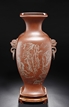 GU SHAOPEI: A YIXING RED CLAY VASE WITH LION RING HANDLES