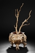 A YIXING ZISHA TRIPOD PLANTER WITH PAINTED WILLOW BRANCH