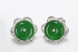 A PAIR OF JADEITE AND DIAMOND EARRINGS