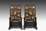 A PAIR OF WOOD FRAMED AND JADE INLAID SCREEN PANELS
