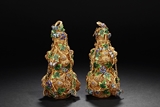 A PAIR OF GILT SILVER DOUBLE-GOURD VASES
