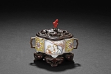 A BRONZE FAMILLE-ROSE ENAMEL LOBED CENSER
