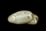 A WHITE AND RUSSET JADE 'SHRIMP' PENDANT