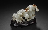 A WHITE JADE 'THREE RAM' FIGURAL GROUP