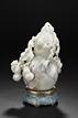 A WHITE JADE DOUBLE GOURD VASE WITH CLOISONNE ENAMEL STAND