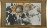 A FRAMED COLOR SPLASH-PAINTING ON PAPER 