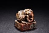 A SOAPSTONE CARVED 'ELEPHANT' SEAL