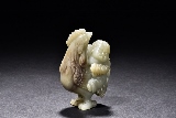 A CELADON JADE 'CHILD AND ROOSTER'
