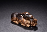 A RUSSET JADE CARVED DEERS W/ GIA CERTIFICATE