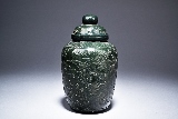 A SPINACH JADE CARVED JAR