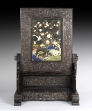 A ZITAN WOOD JADE INLAID 'PHOENIX' TABLE SCREEN